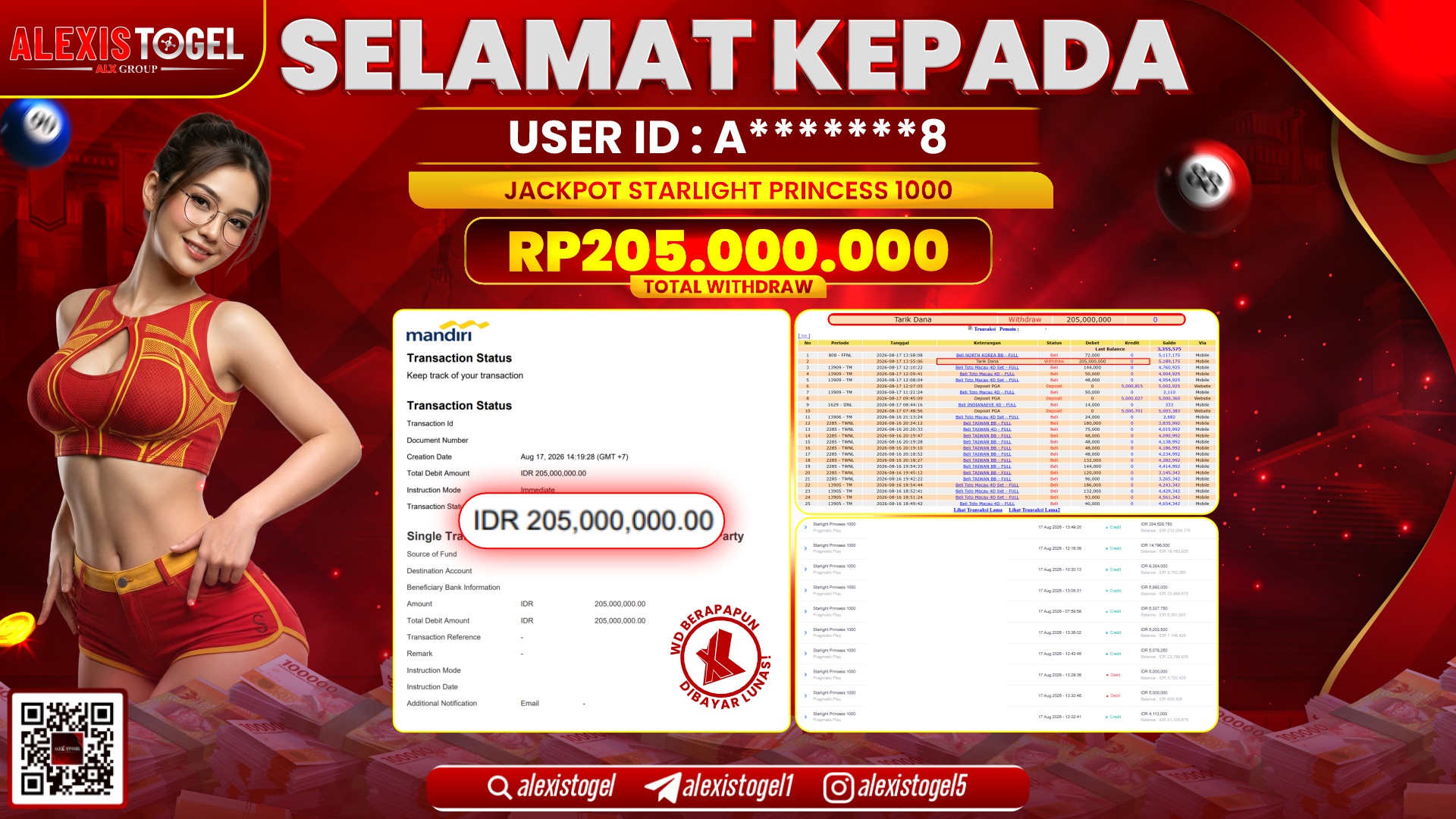 ALEXISTOGEL JACKPOT DI STARLIGHT PRINCES 1000 RP.205.000.000,- LUNAS
