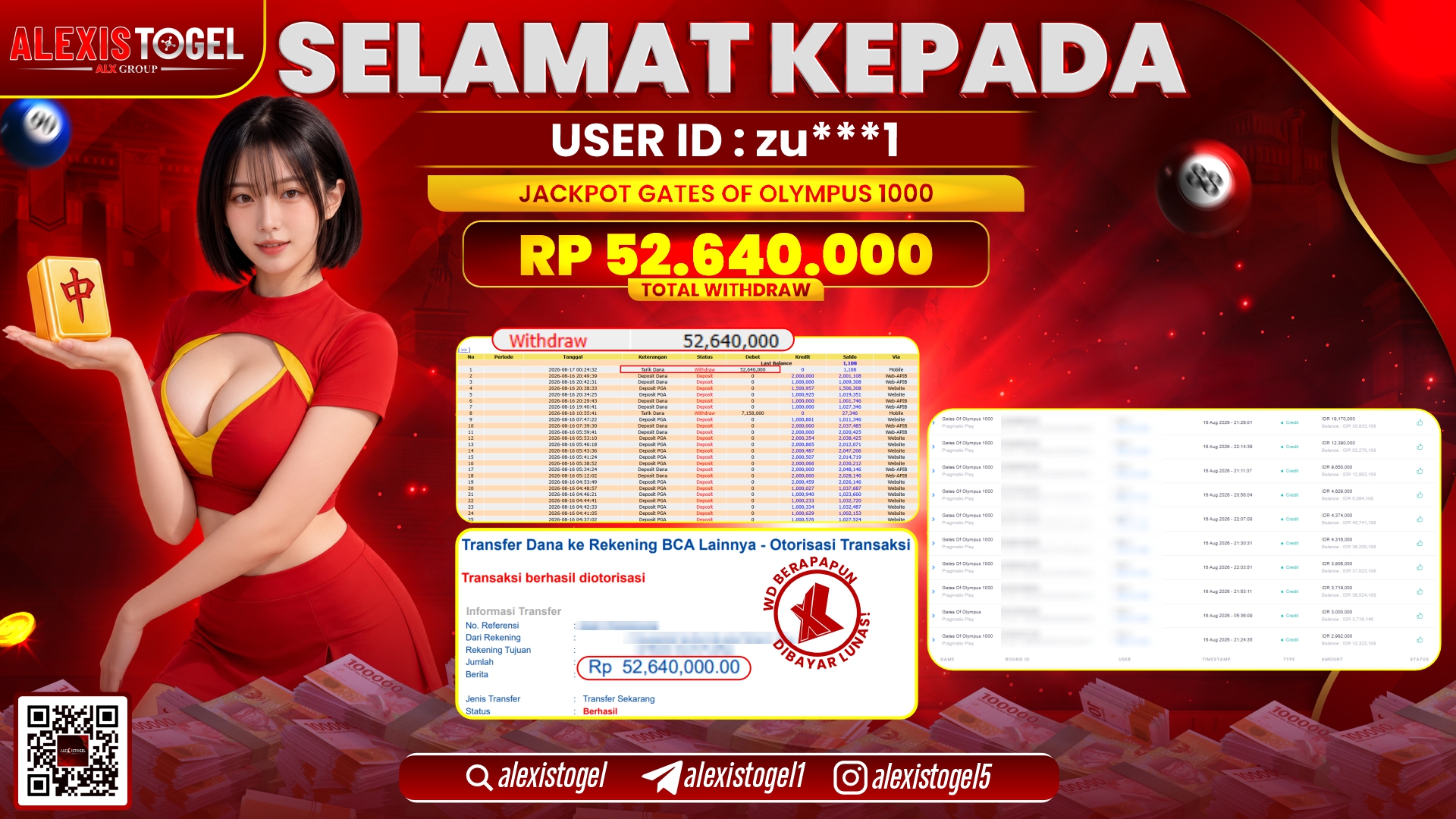 ALEXISTOGEL JACKPOT DI GATE OF OLYMPUS 1000 RP.52.640.000,- LUNAS