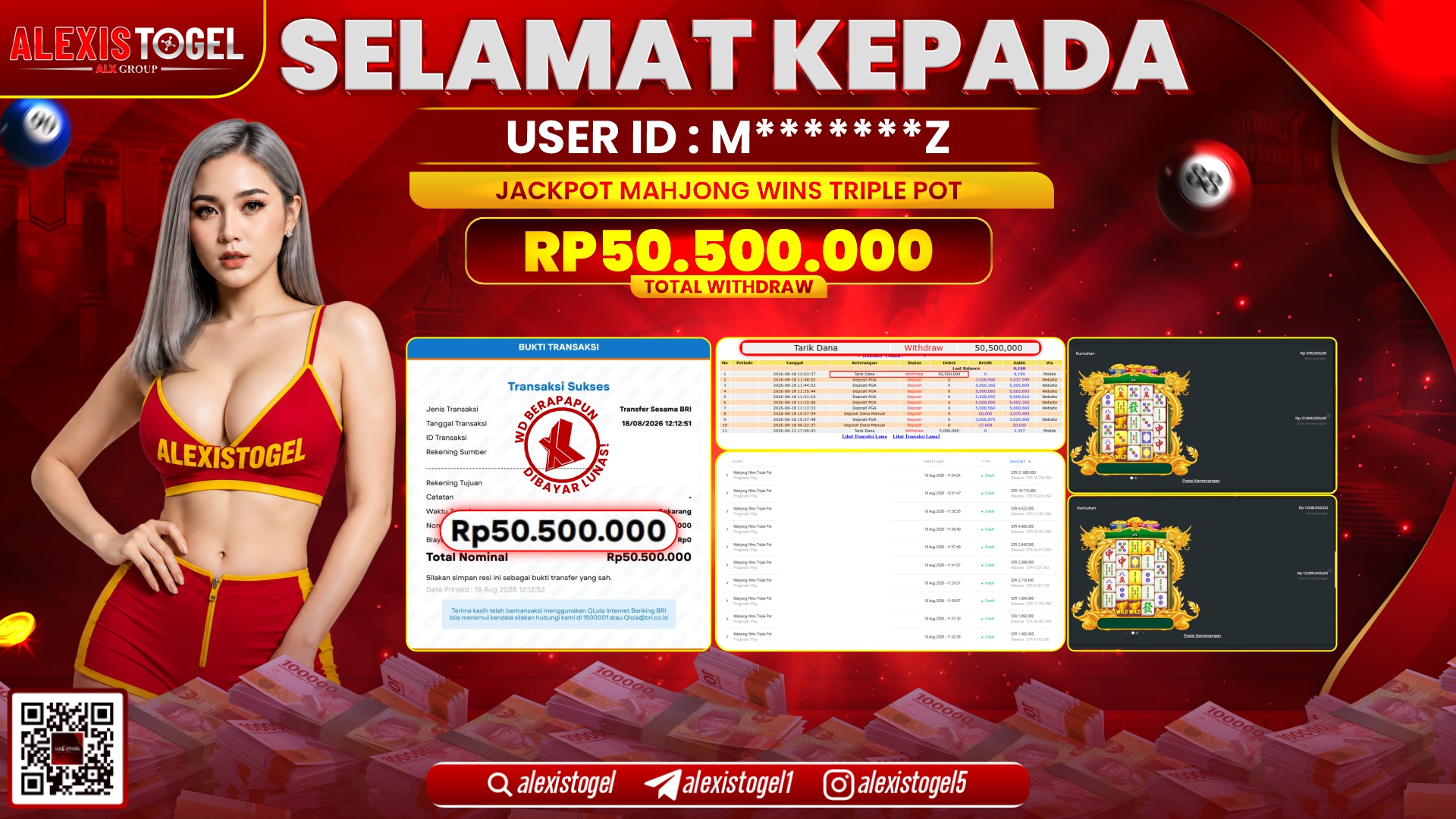 ALEXISTOGEL JACKPOT DI MAHJONG WINS TRIPLE POT RP.50.500.000,- LUNAS