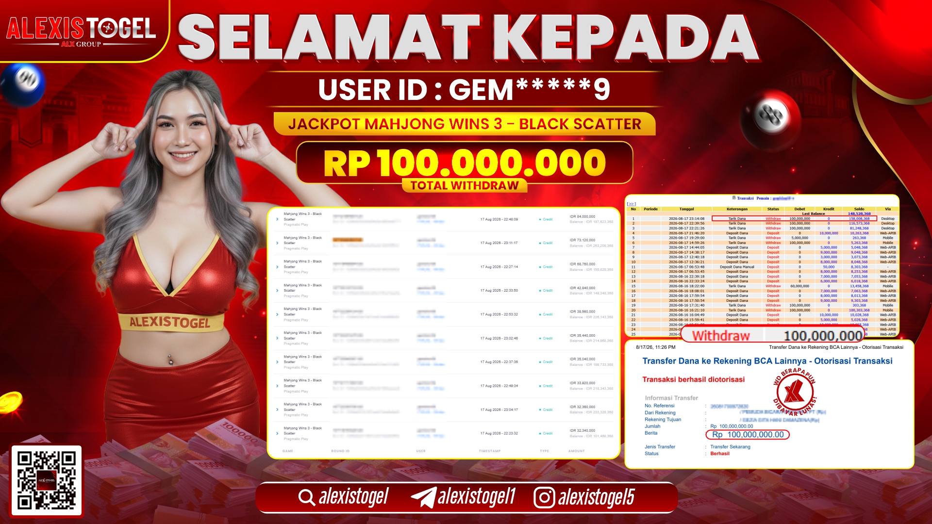 ALEXISTOGEL JACKPOT DI MAHJONG WINS 3 BLACK SCATTER RP.100.000.000,- LUNAS