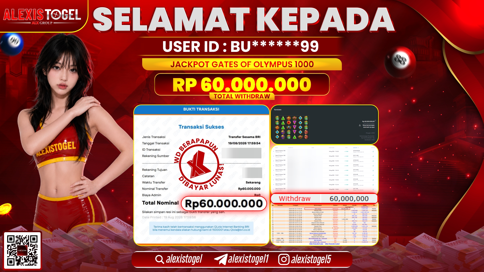 ALEXISTOGEL JACKPOT DI GATES OF OLYMPUS 1000 RP.60.000.000,- LUNAS