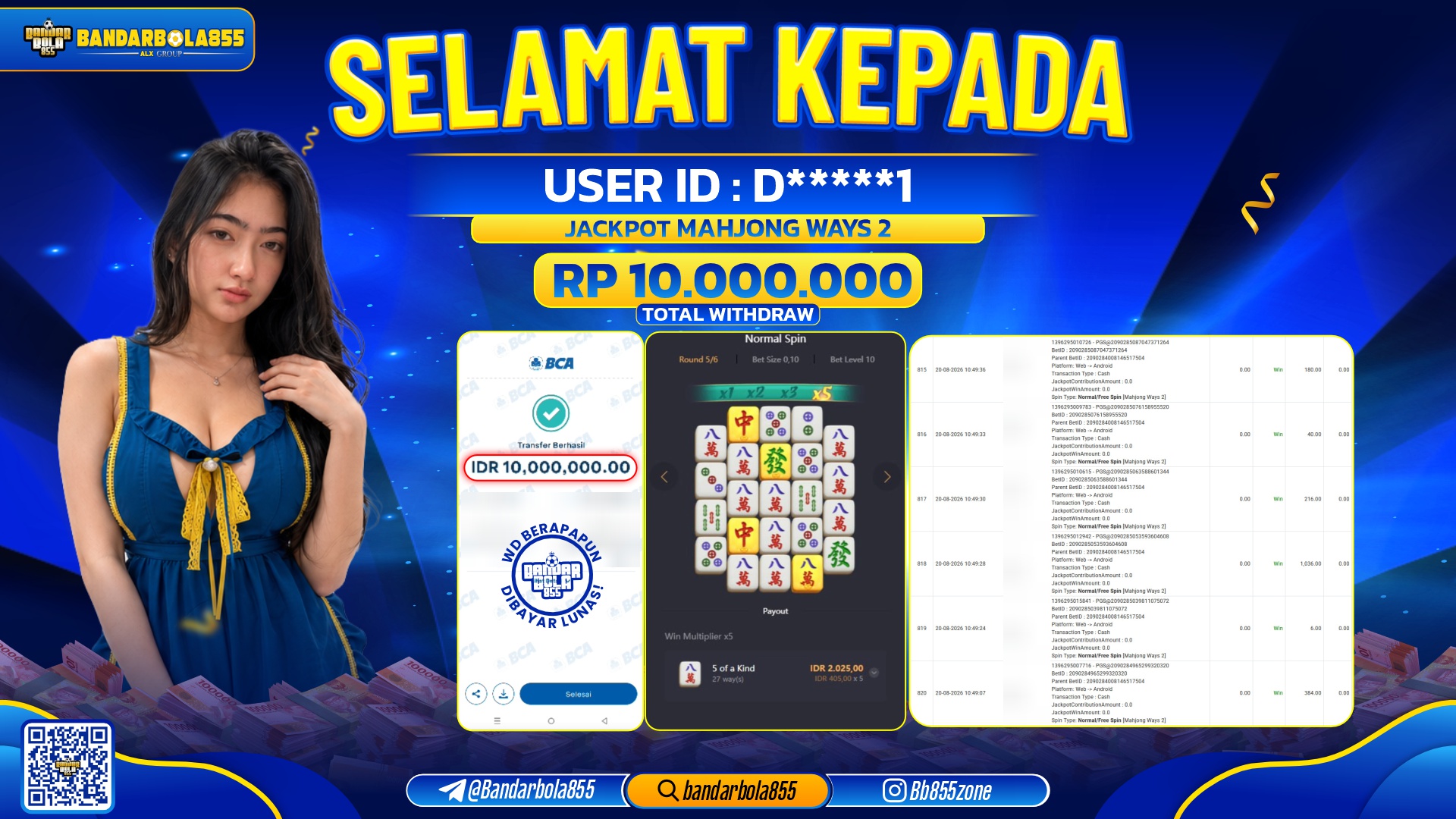JACKPOT BANDARBOLA855 DI MAHJONG WAYS 2 Rp10.000.000, - LUNAS🎖