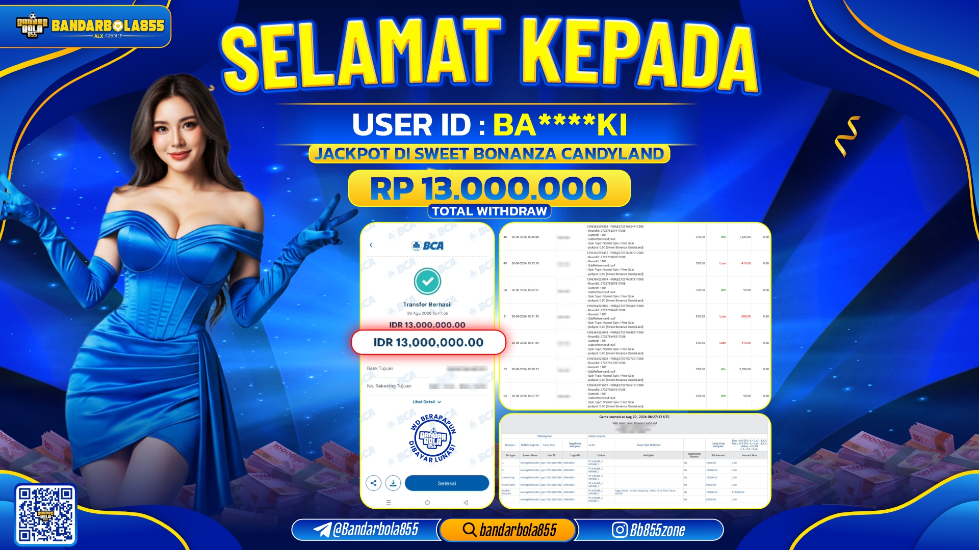 JACKPOT BANDARBOLA855 DI SWEET BONANZA CANDYLAND Rp13.000.000, - LUNAS🎖
