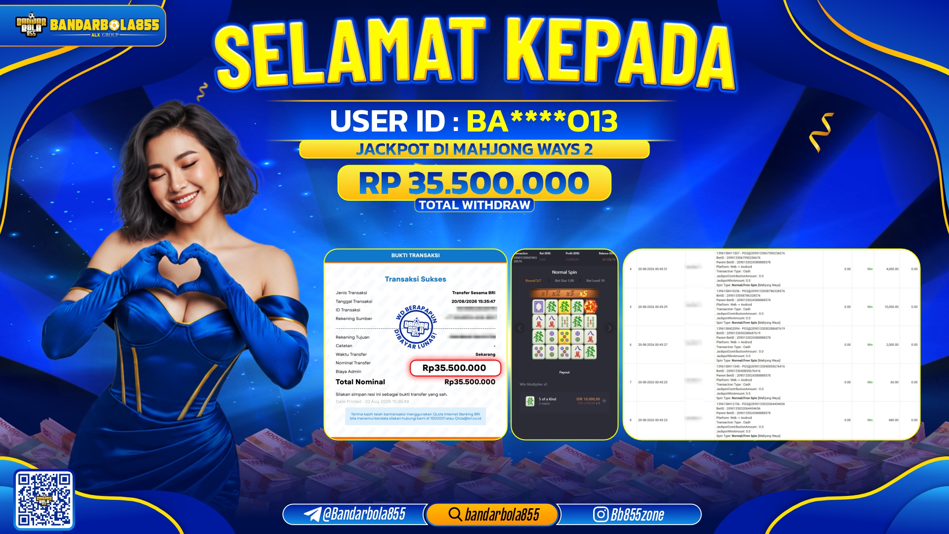 JACKPOT BANDARBOLA855 DI MAHJONG WAYS 2 Rp35.500.000, - LUNAS🎖