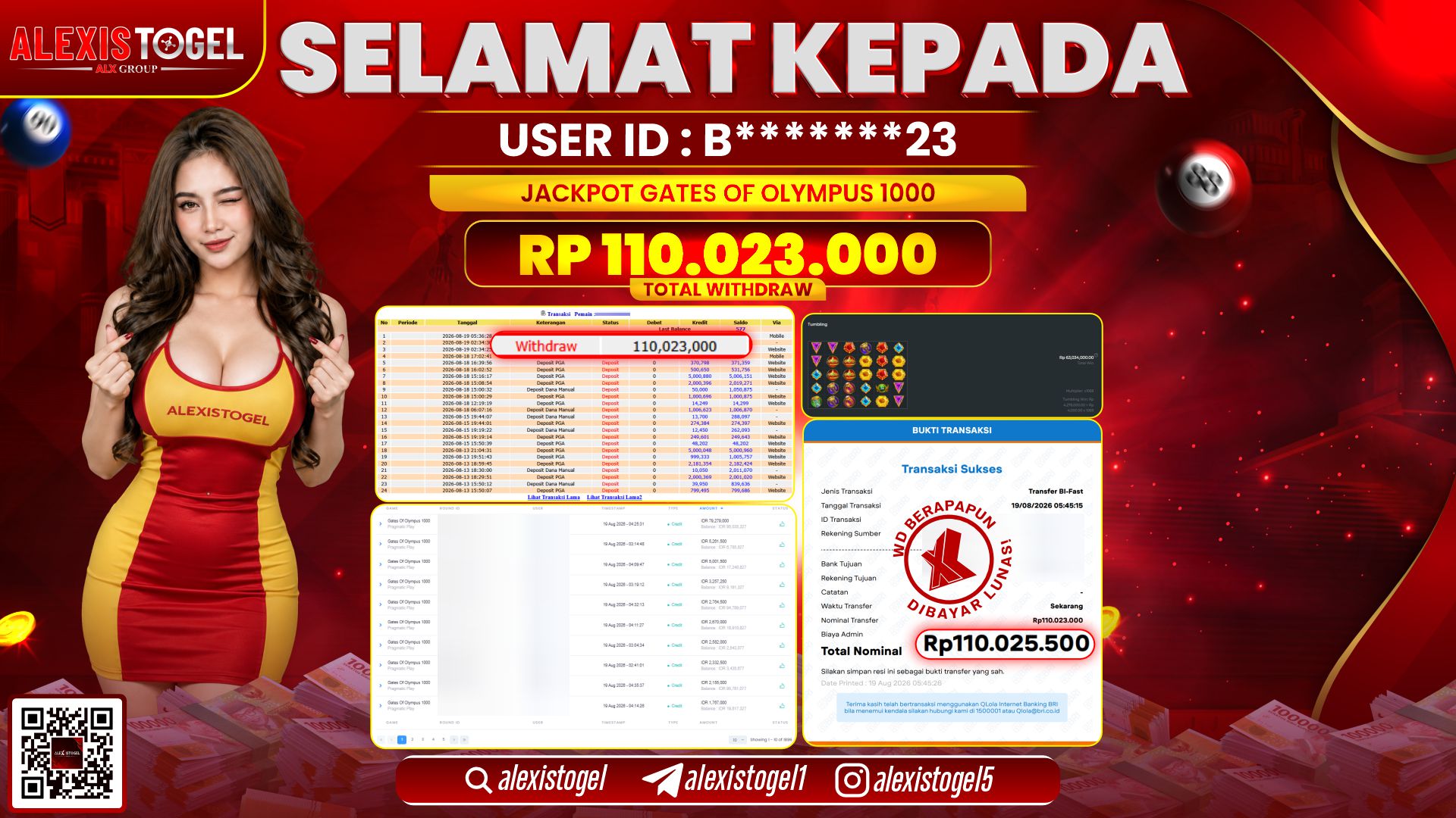 ALEXISTOGEL JACKPOT DI GATES OF OLYMPUS 1000 RP.110.023.000,- LUNAS
