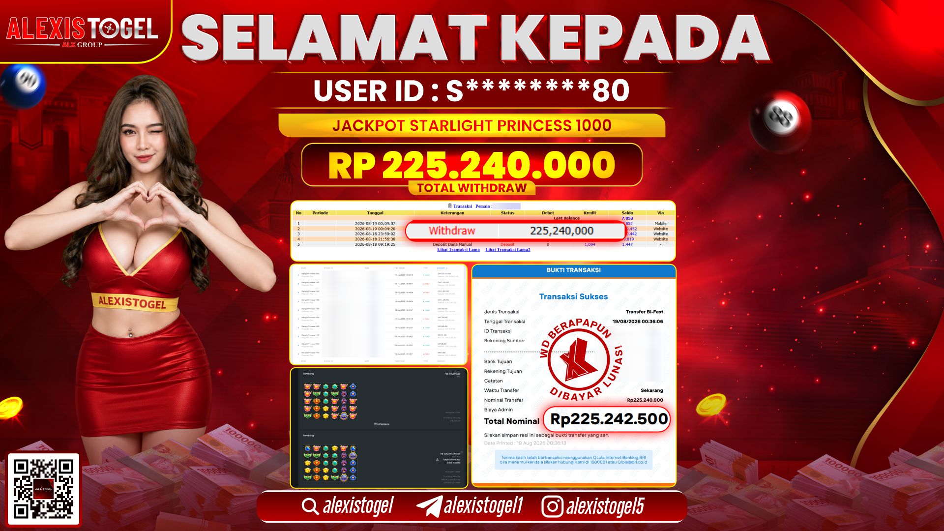 ALEXISTOGEL JACKPOT DI STARLIGHT PRINCESS 1000 RP.225.240.000,- LUNAS