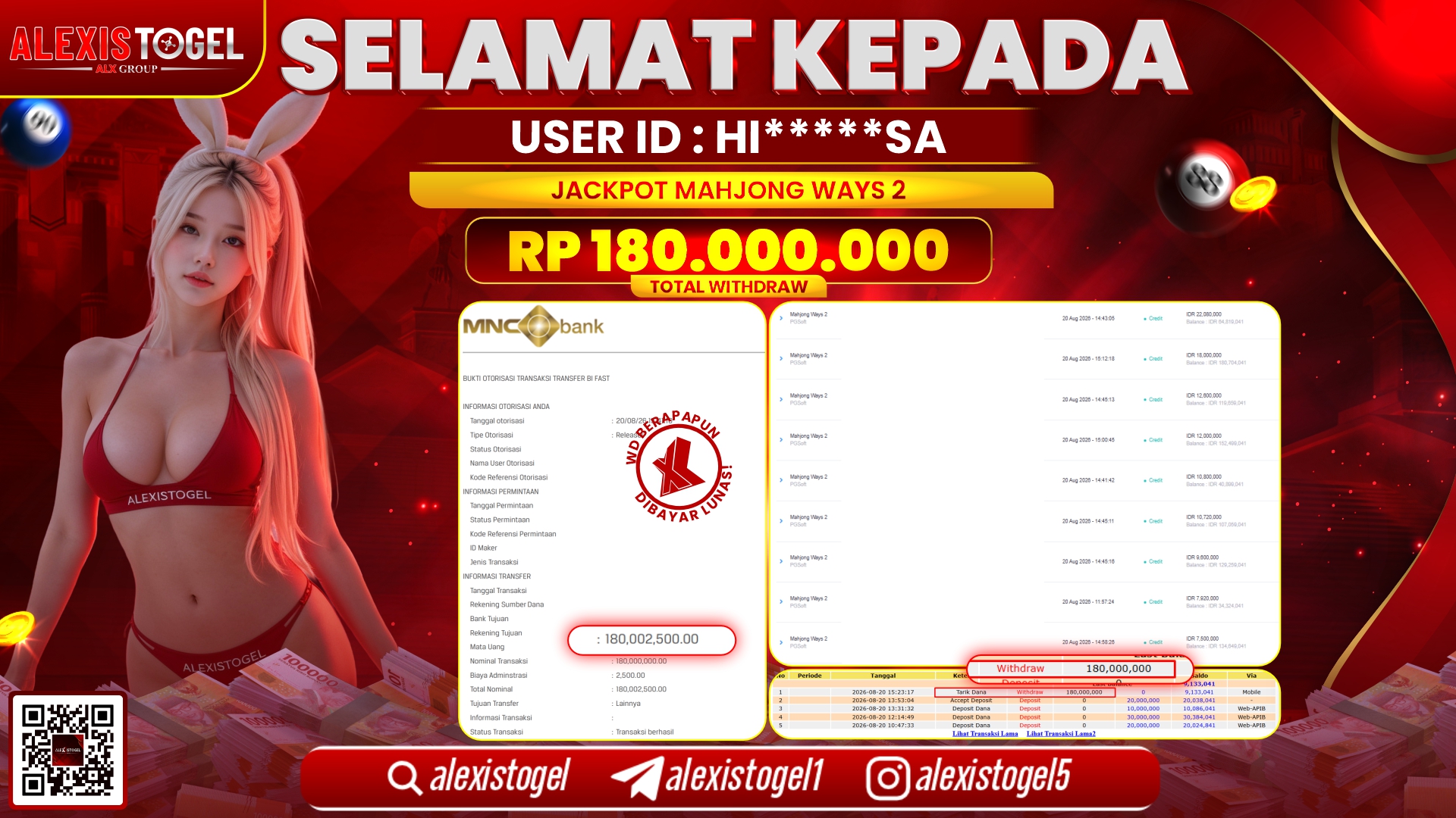 ALEXISTOGEL JACKPOT DI MAHJONG WAYS 2 RP.180.000.000,- LUNAS