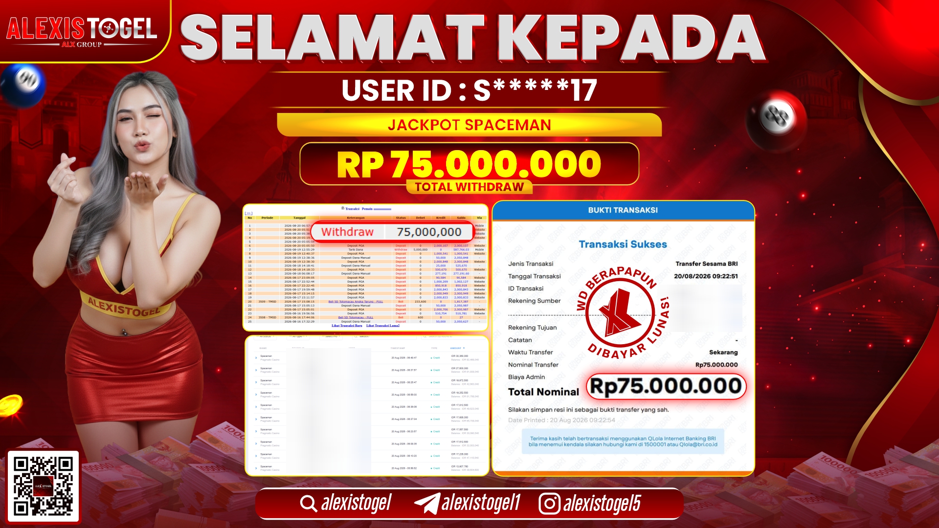ALEXISTOGEL JACKPOT DI SPACEMAN RP.75.000.000,- LUNAS