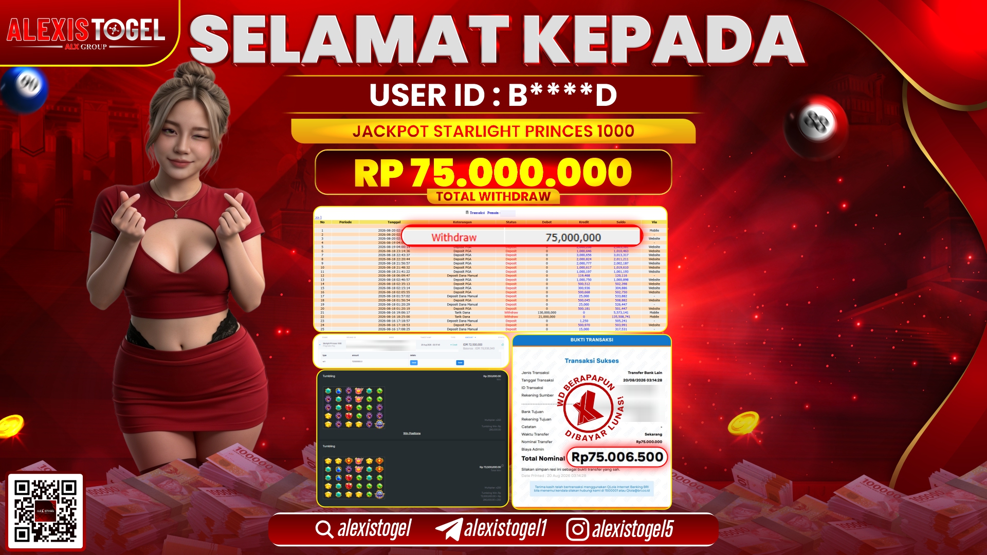 ALEXISTOGEL JACKPOT DI STARLIGH PRINCESS 1000 RP.75.000.000,- LUNAS