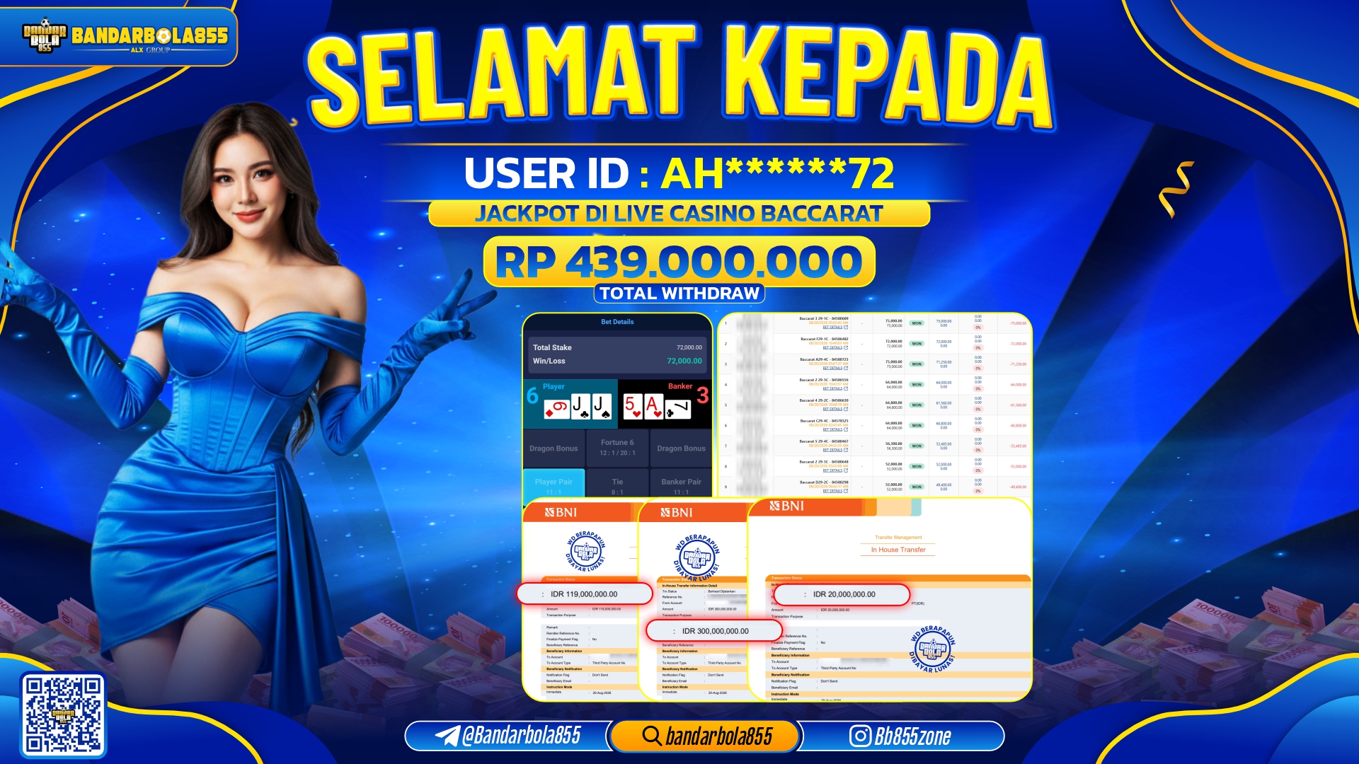 JACKPOT BANDARBOLA855 DI LIVE CASINO BACCARAT Rp439.000.000, - LUNAS🎖