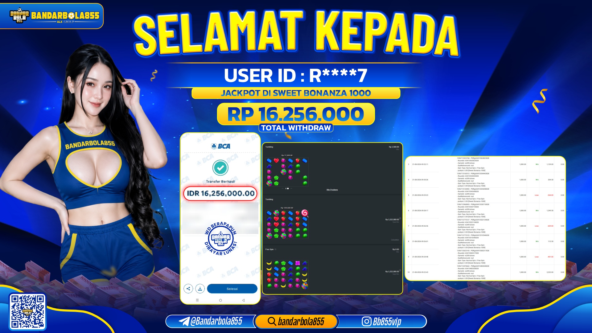 JACKPOT BANDARBOLA855 DI SWEET BONANZA 1000 Rp16.256.000, - LUNAS🎖
