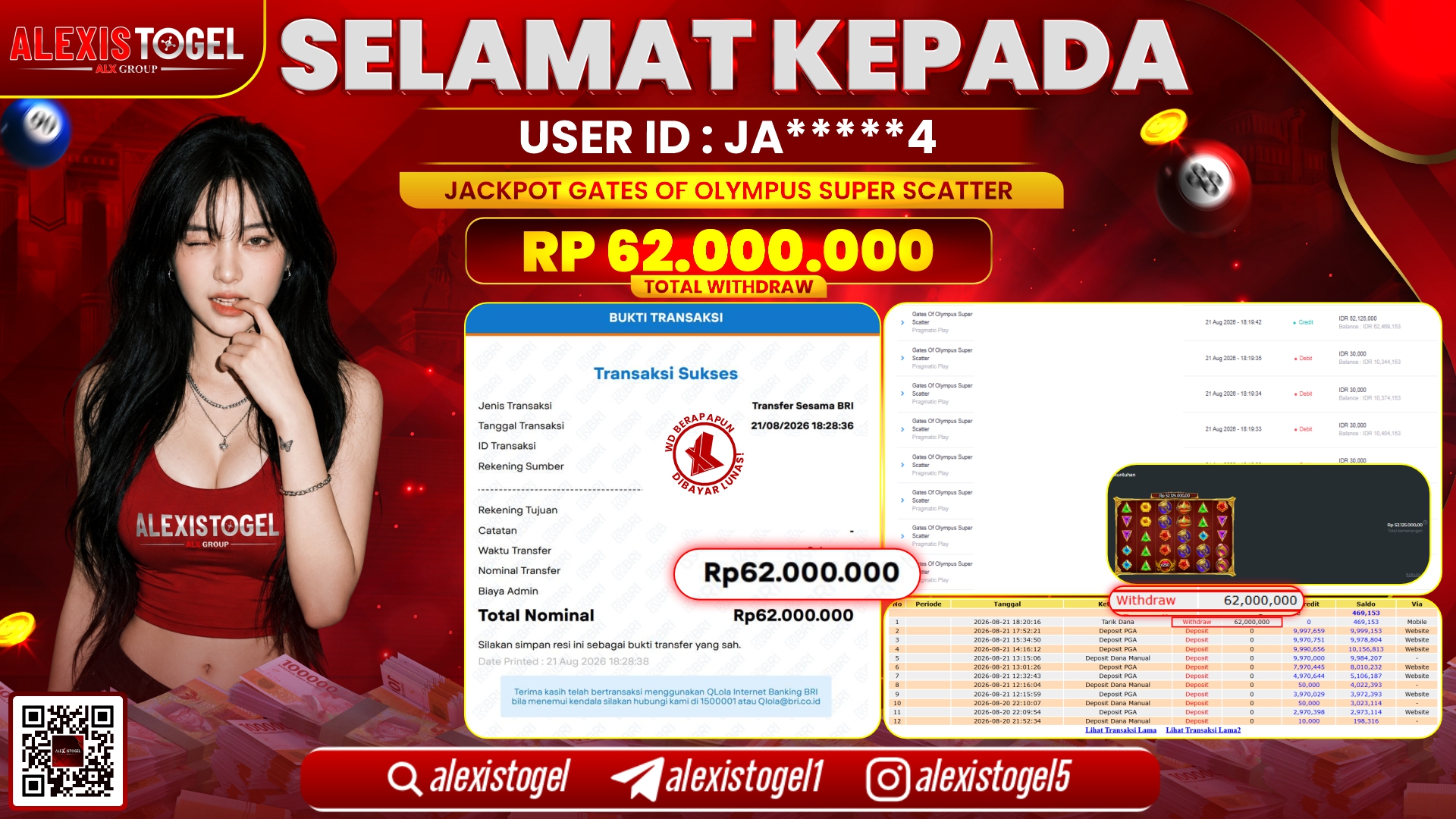 ALEXISTOGEL JACKPOT DI GATES OF OLYMPUS SUPER SCATTER RP.62.000.000,- LUNAS