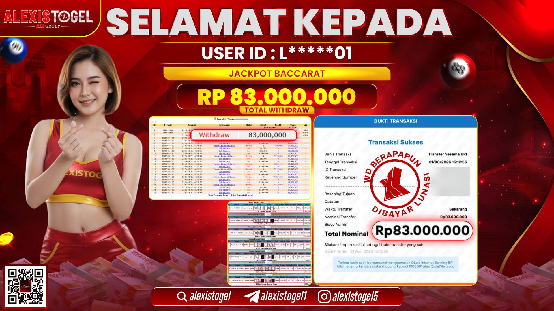 ALEXISTOGEL JACKPOT DI BACCARAT RP.83.000.000,- LUNAS