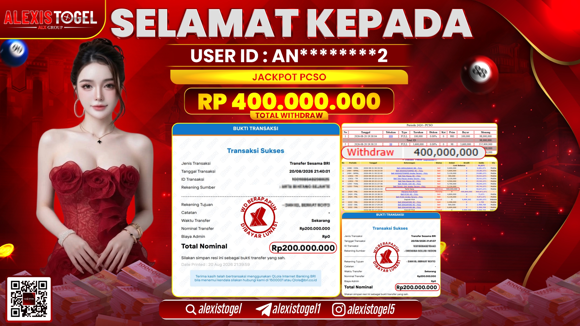 ALEXISTOGEL JACKPOT DI PASARAN PCSO RP.400.000.000,- LUNAS