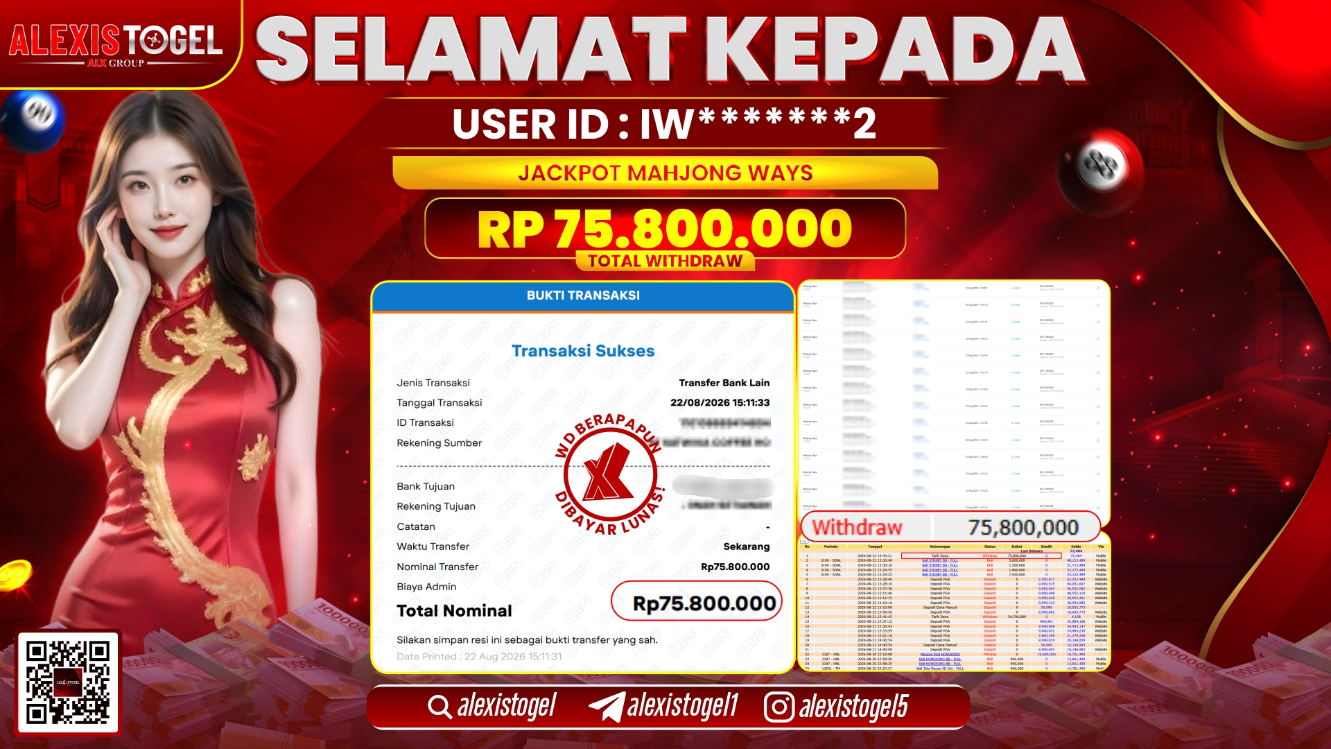 ALEXISTOGEL JACKPOT DI MAHJONG WAYS RP.75.800.000,- LUNAS