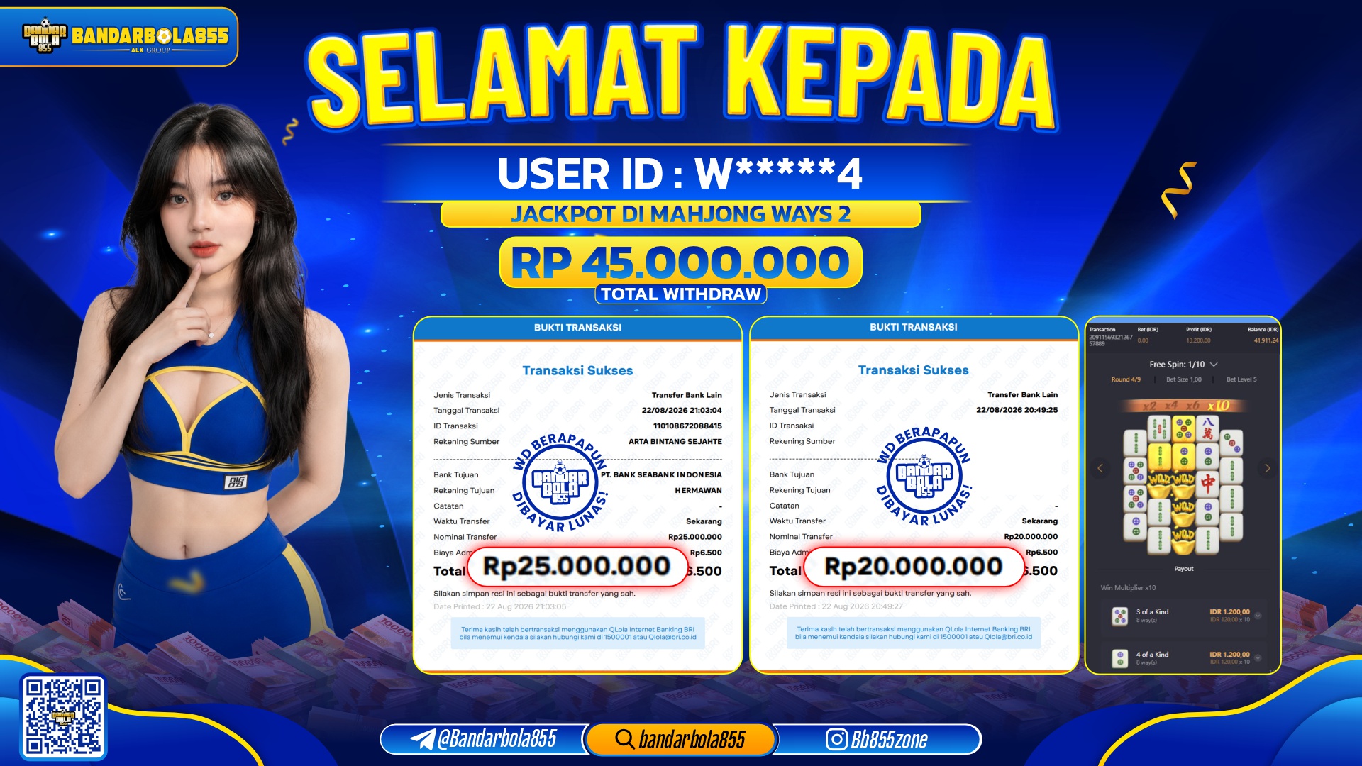 JACKPOT BANDARBOLA855 DI MAHJONG WAYS 2 Rp45.000.000, - LUNAS🎖