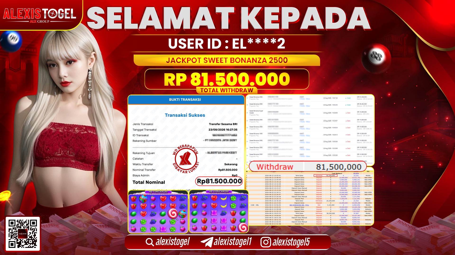 ALEXISTOGEL JACKPOT DI SWEET BONANZA 2500 RP.81.500.000,- LUNAS