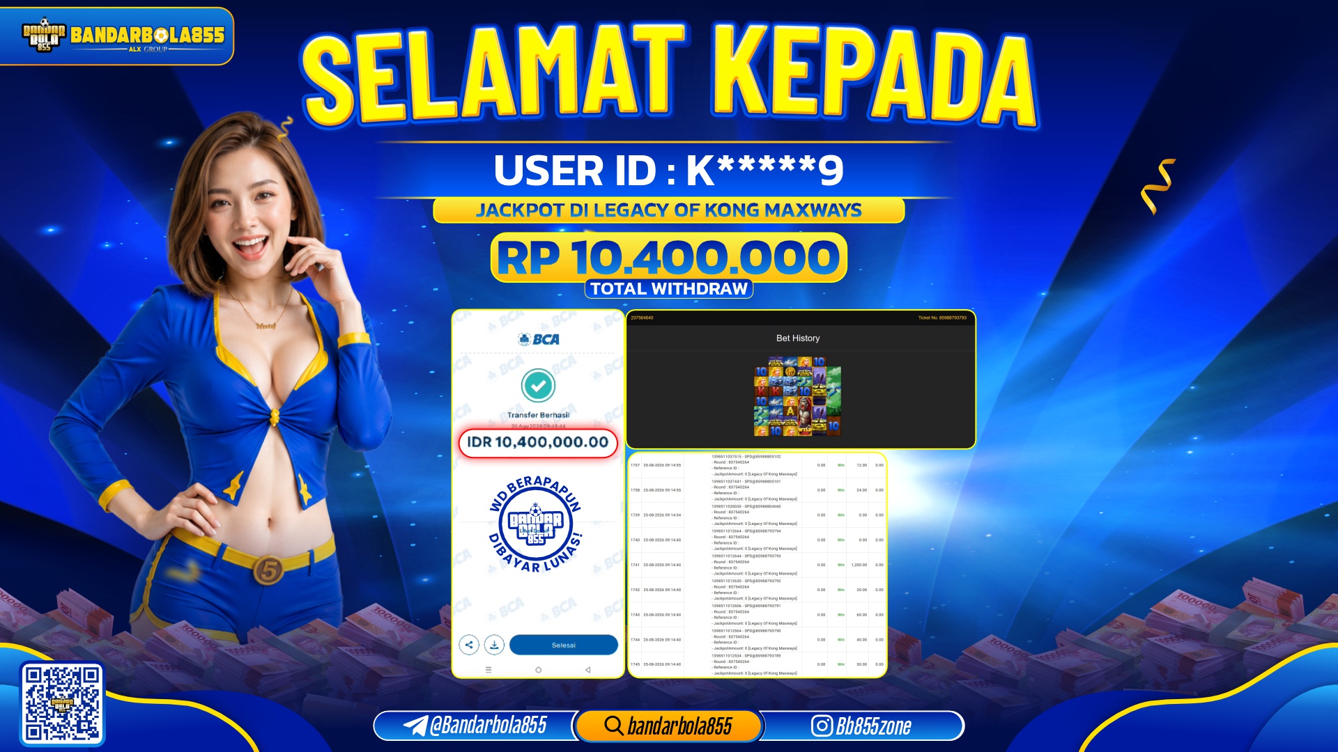 JACKPOT BANDARBOLA855 DI LEGACY OF KONG MAXWAYS Rp10.400.000, - LUNAS🎖