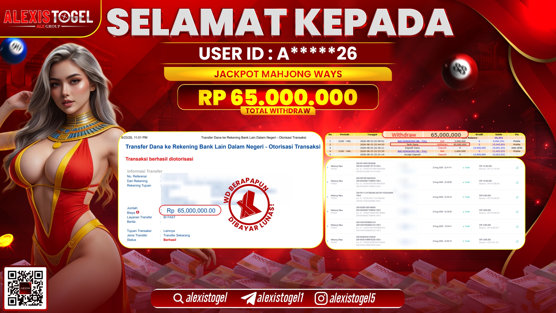 ALEXISTOGEL JACKPOT DI MAHJONG WAYS RP.65.000.000,- LUNAS