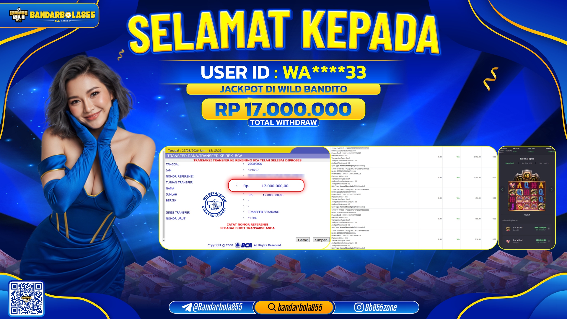 JACKPOT BANDARBOLA855 DI WILD BANDITO Rp17.000.000, - LUNAS🎖
