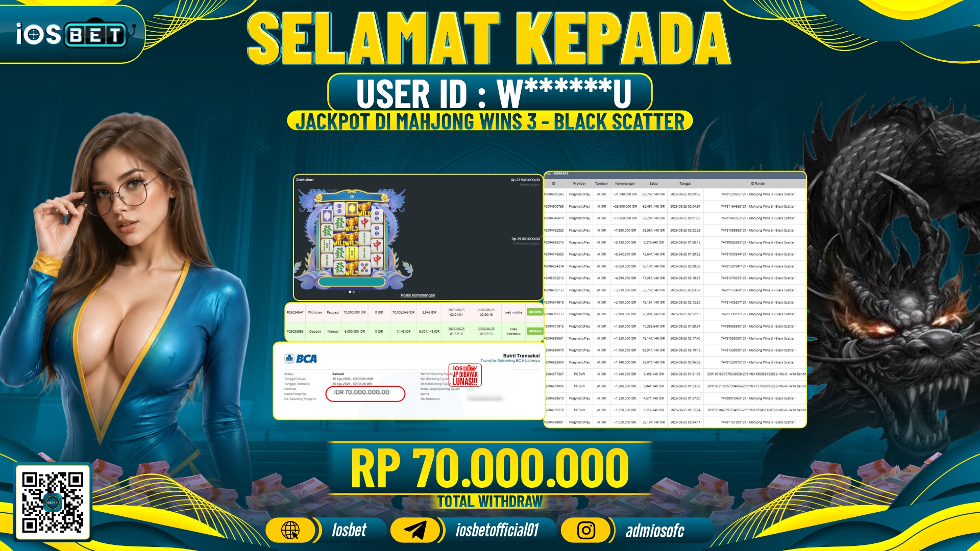 Bukti Pembayaran LUNAS SLOT GAME GACOR Rp.70.000.000.-