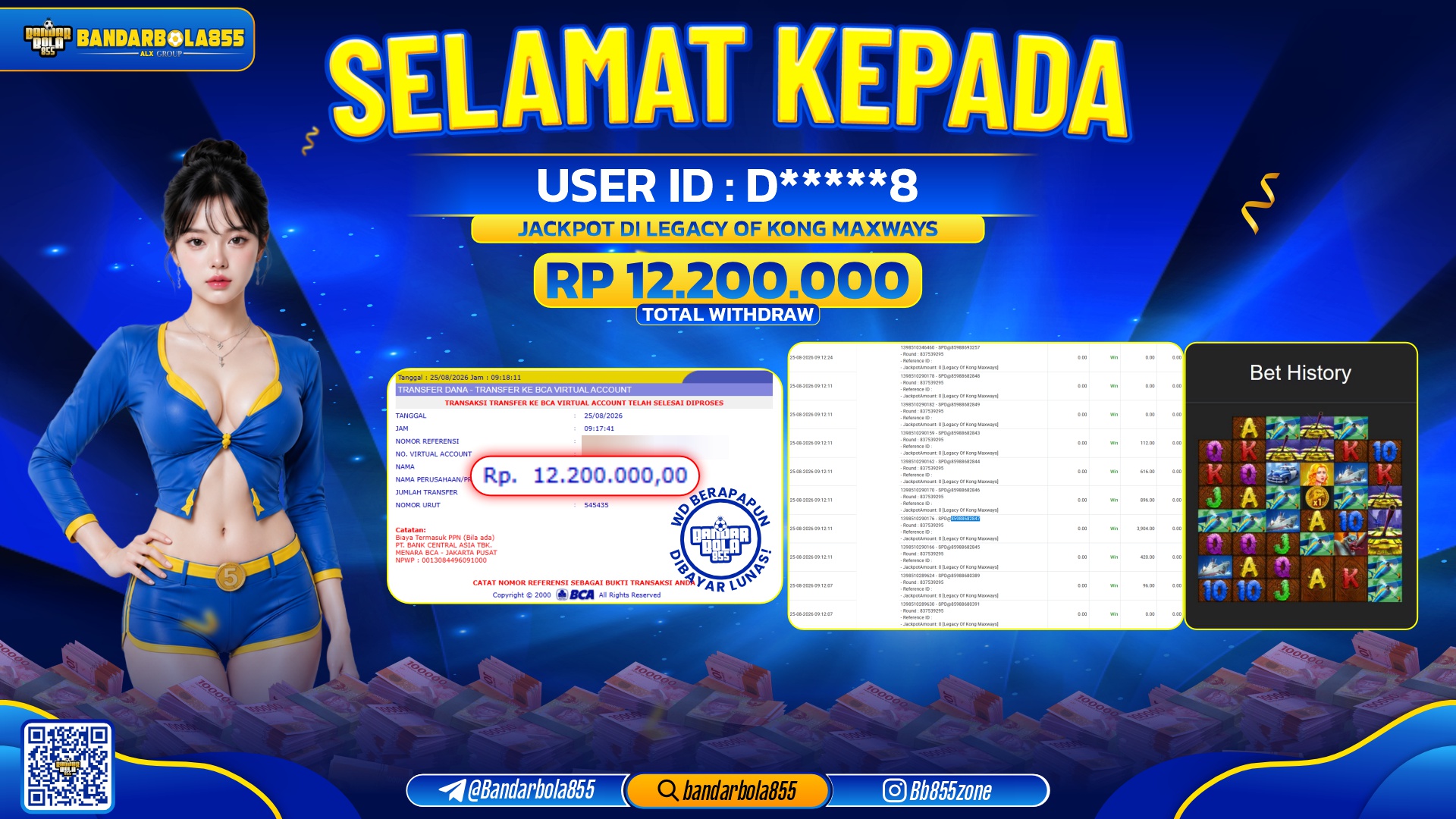 JACKPOT BANDARBOLA855 DI LEGACY OF KONG MAXWAYS Rp12.200.000, - LUNAS🎖