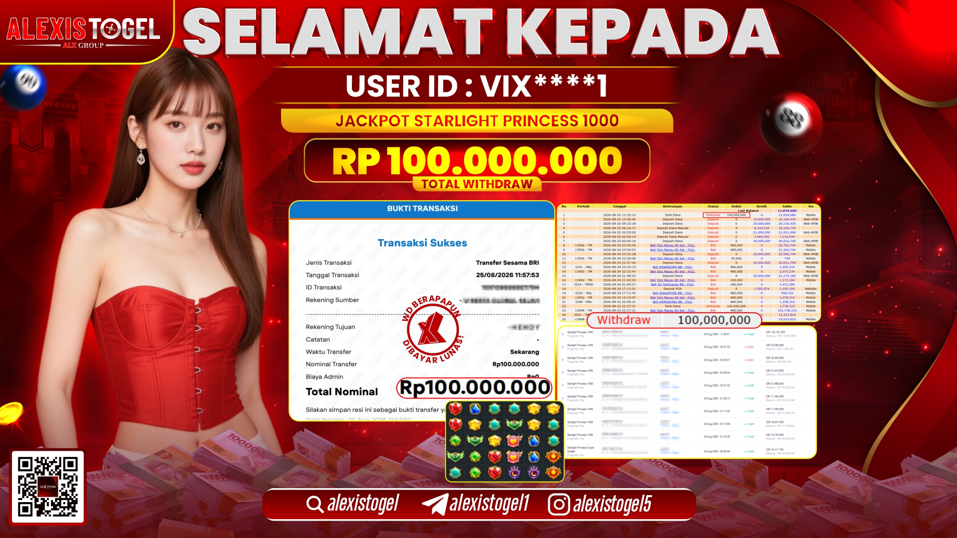 ALEXISTOGEL JACKPOT DI STARLIGHT PRINCESS 1000 RP.100.000.000,- LUNAS