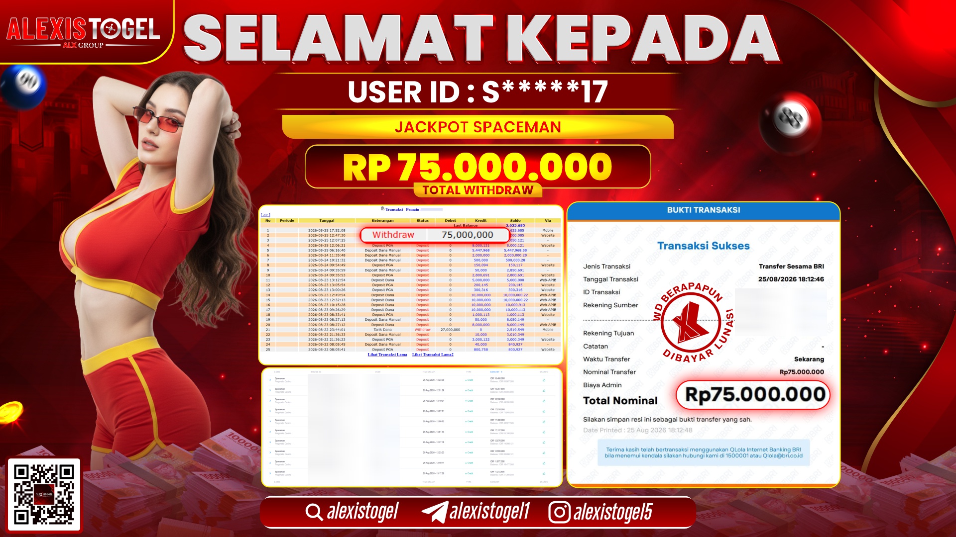 ALEXISTOGEL JACKPOT DI SPACEMAN RP.75.000.000,- LUNAS