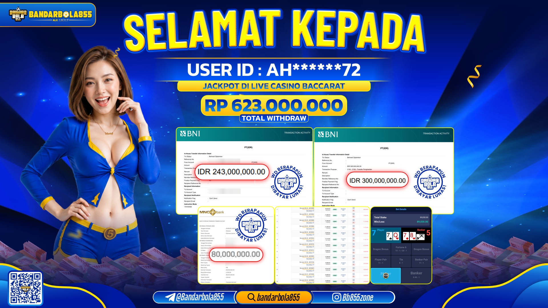 JACKPOT BANDARBOLA855 DI LIVE CASINO BACCARAT Rp623.000.000, - LUNAS🎖