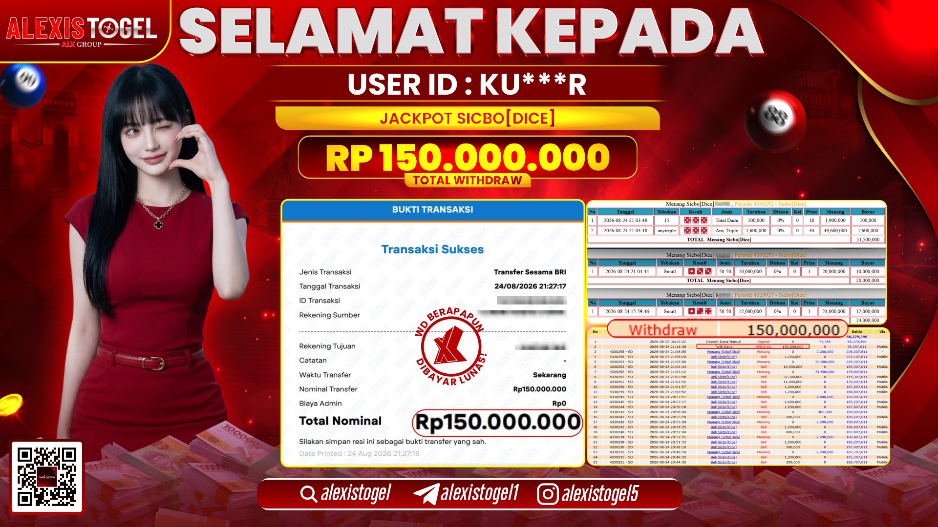ALEXISTOGEL JACKPOT DI SICBO DICE RP.150.000.000,- LUNAS