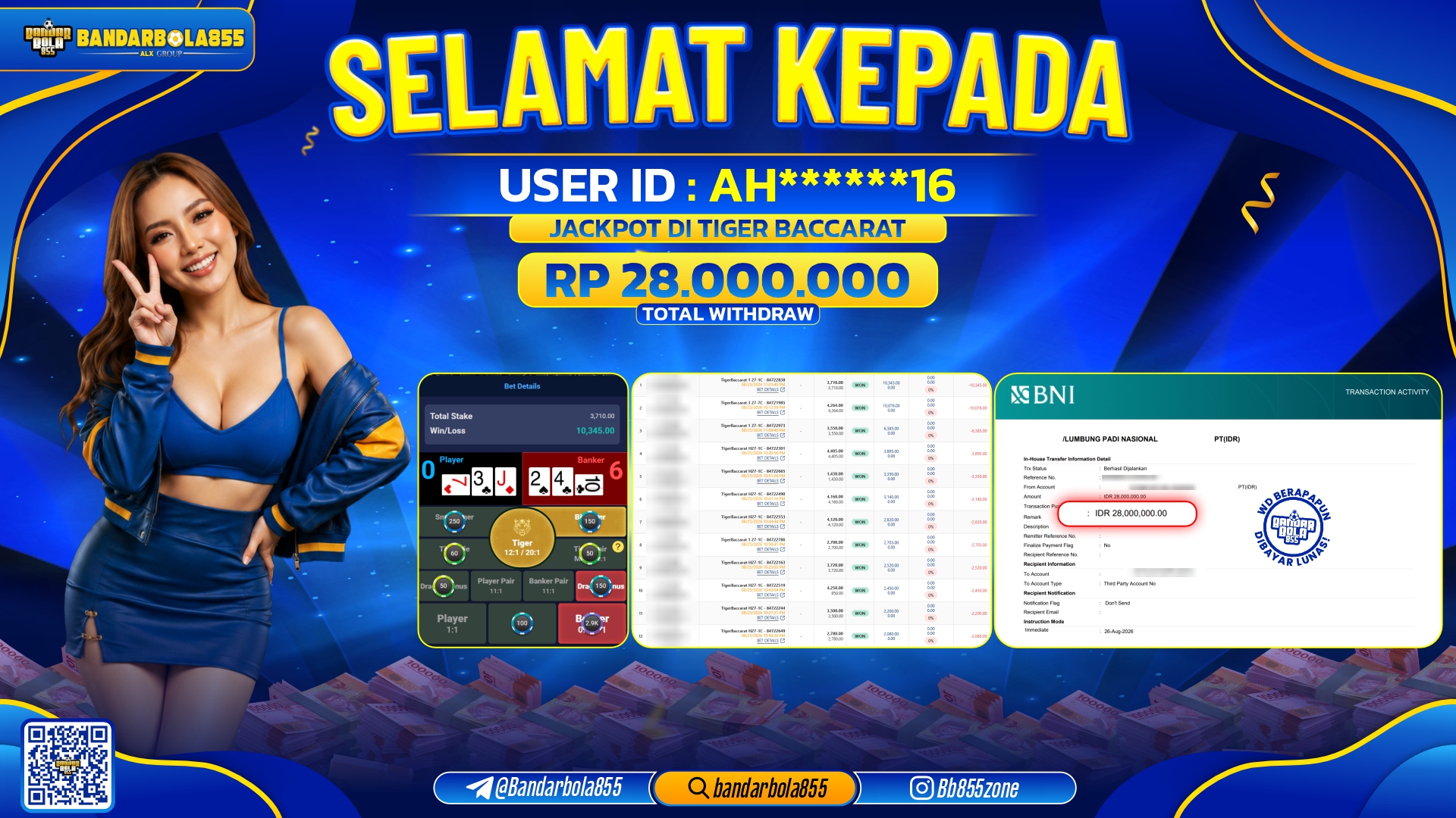 JACKPOT BANDARBOLA855 DI TIGER BACCARAT Rp28.000.000, - LUNAS🎖