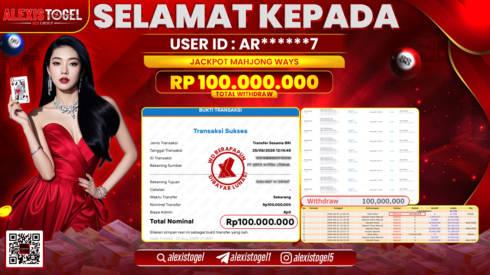 ALEXISTOGEL JACKPOT DI MAHJONG WAYS RP.100.000.000,- LUNAS