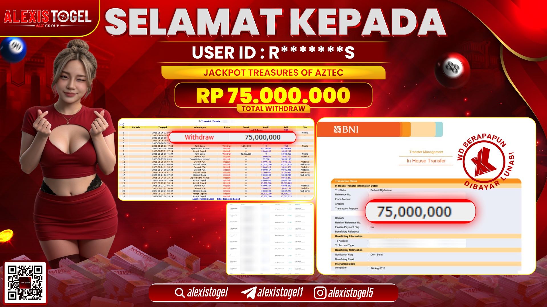ALEXISTOGEL JACKPOT DI TREASURE OF AZTEC RP.75.000.000,- LUNAS