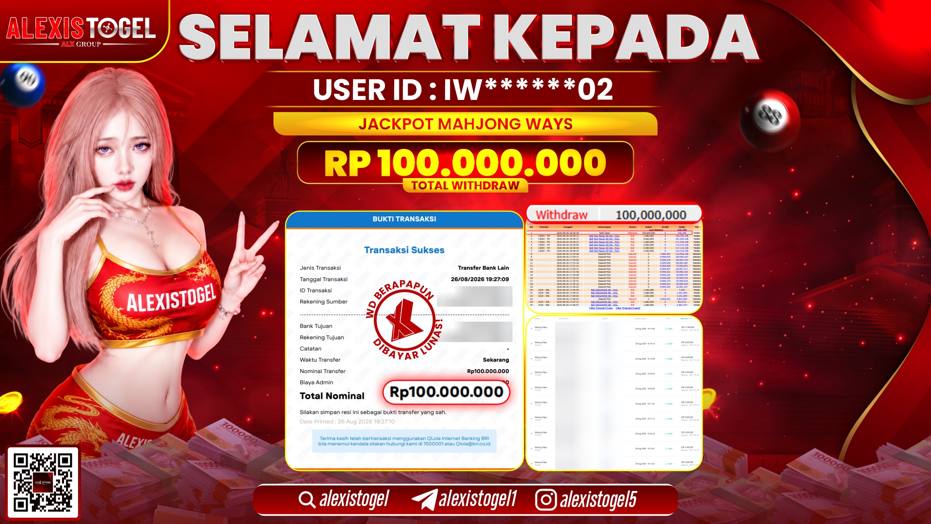 ALEXISTOGEL JACKPOT DI MAHJONG WAYS RP.100.000.000,- LUNAS