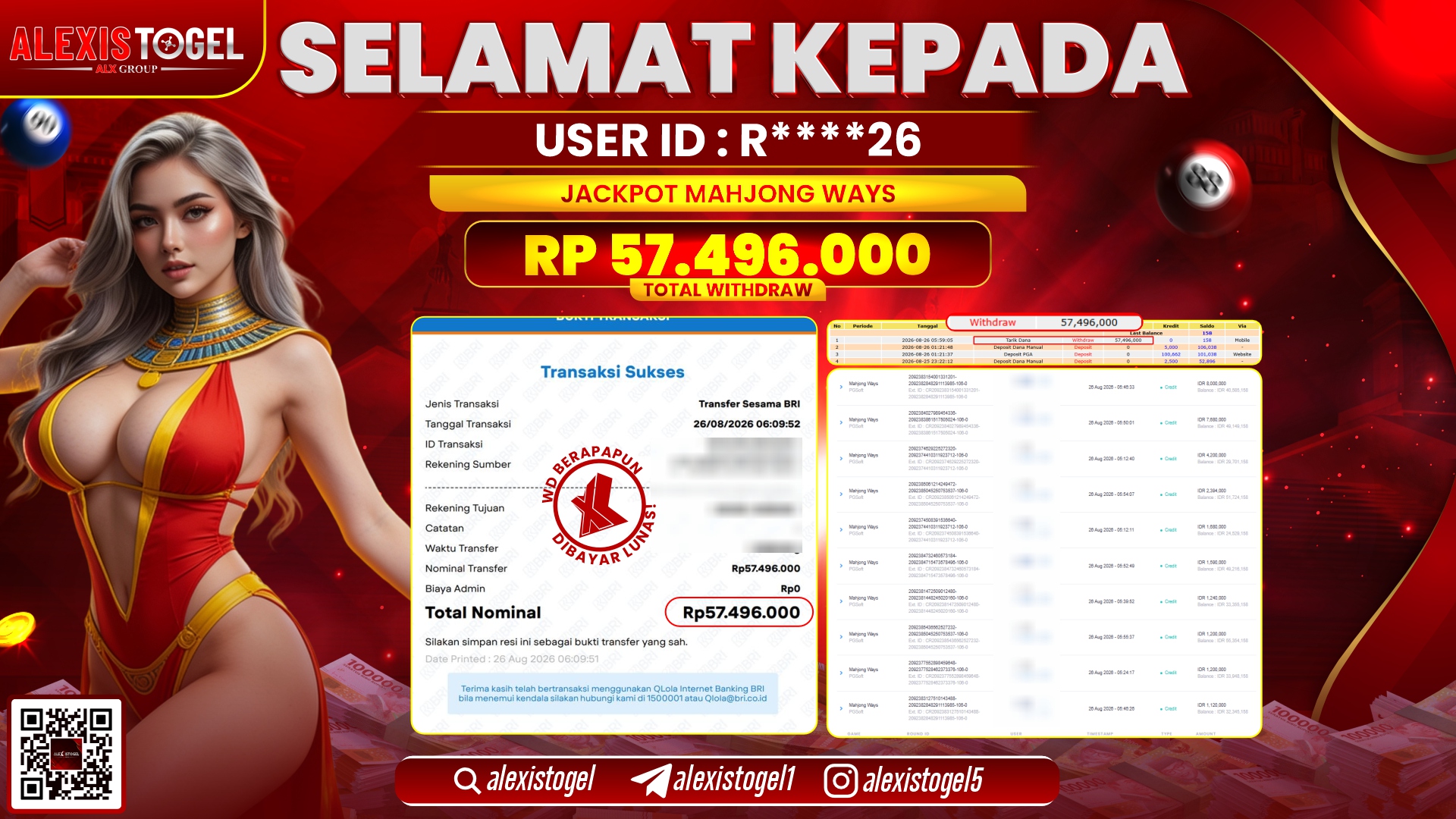 ALEXISTOGEL JACKPOT DI  MAHJONG WAYS RP.57.496.000,- LUNAS