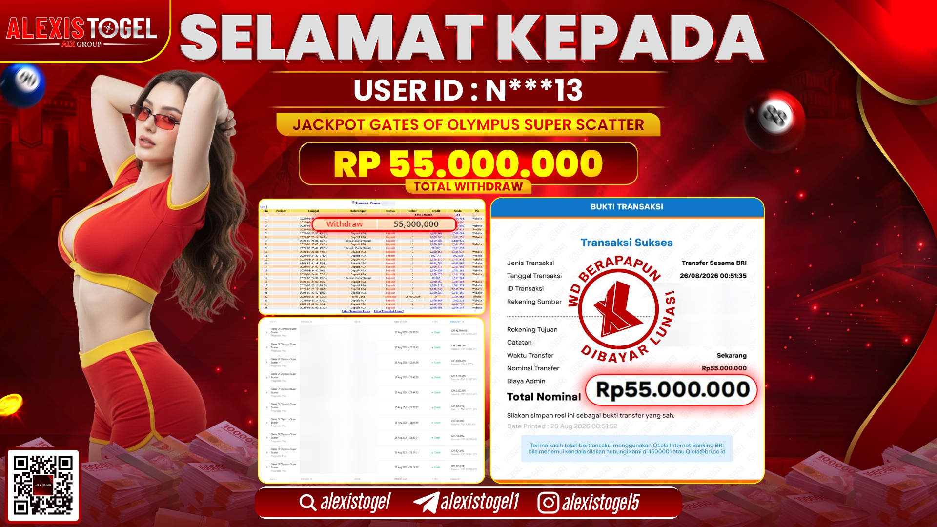 ALEXISTOGEL JACKPOT DI GATES OF OLYMPUS SUPER SCATTER RP.55.000.000,- LUNAS