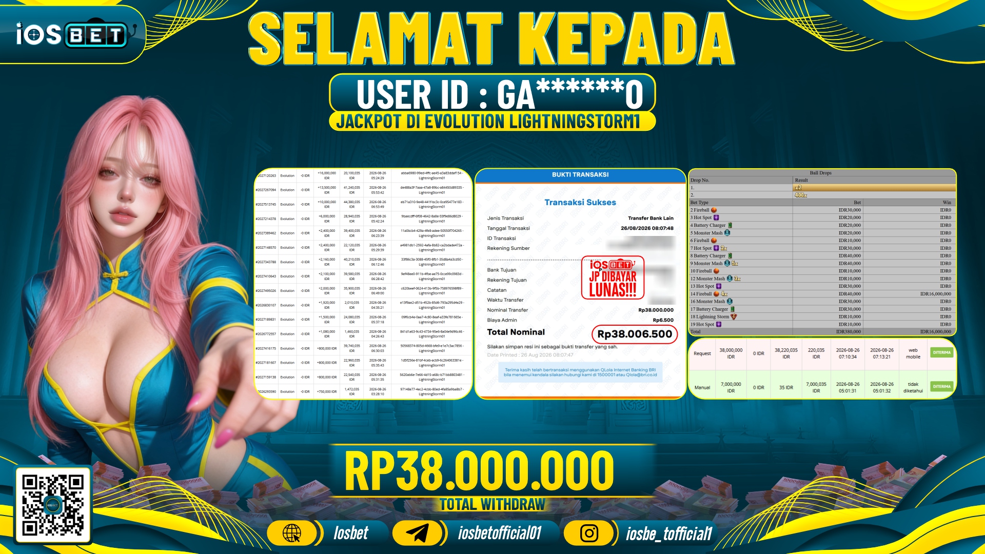 Bukti Pembayaran LUNAS LIVE GAME GACOR Rp.38.000.000.-