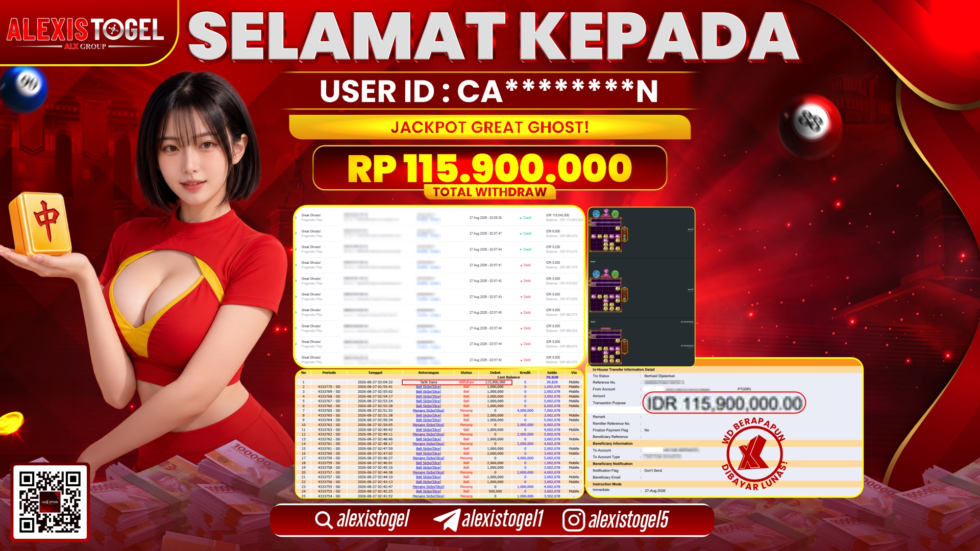 ALEXISTOGEL JACKPOT DI GREAT GHOST! RP.115.900.000,- LUNAS