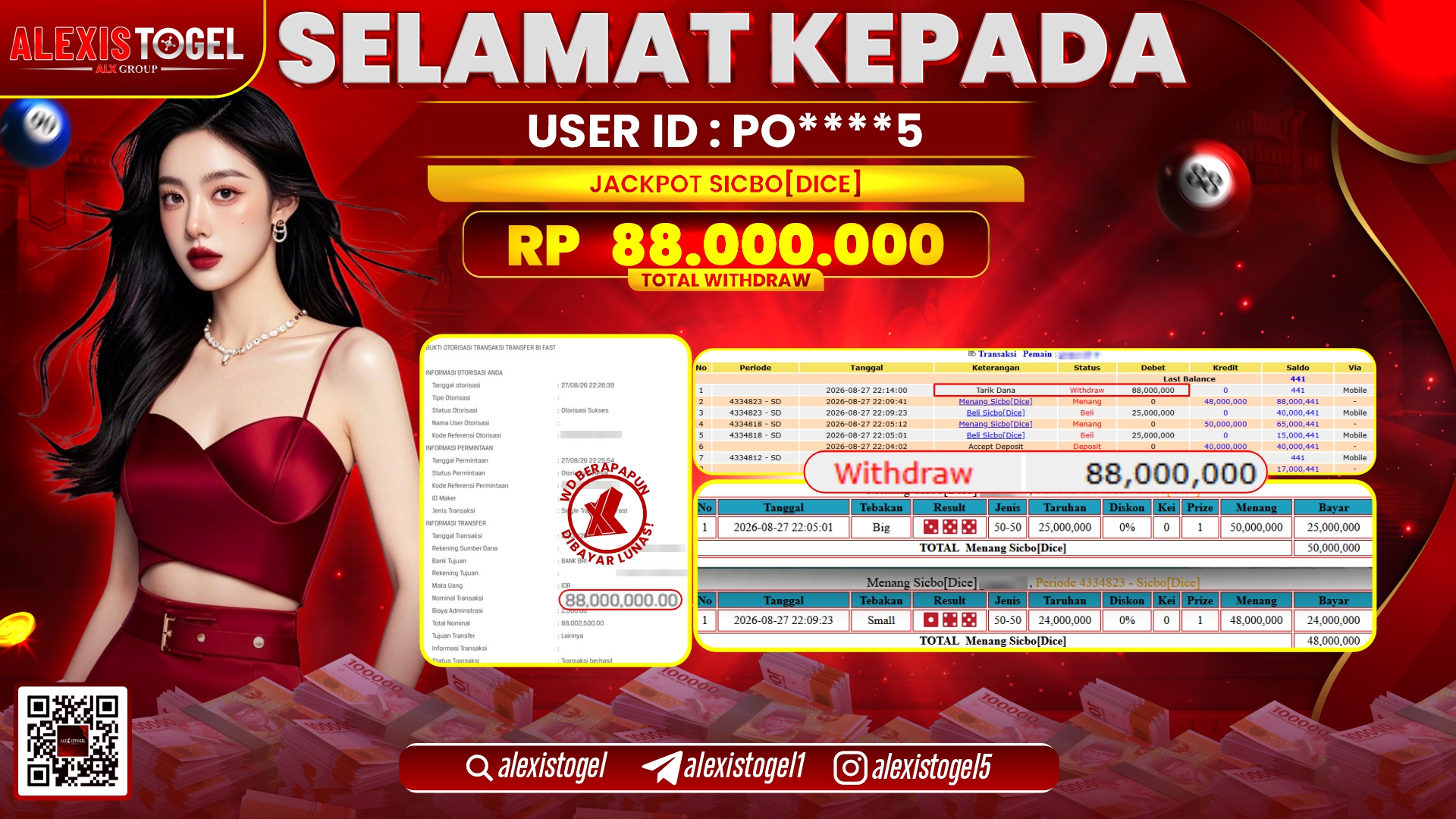 ALEXISTOGEL JACKPOT DI SICBO DICE RP.88.000.000,- LUNAS