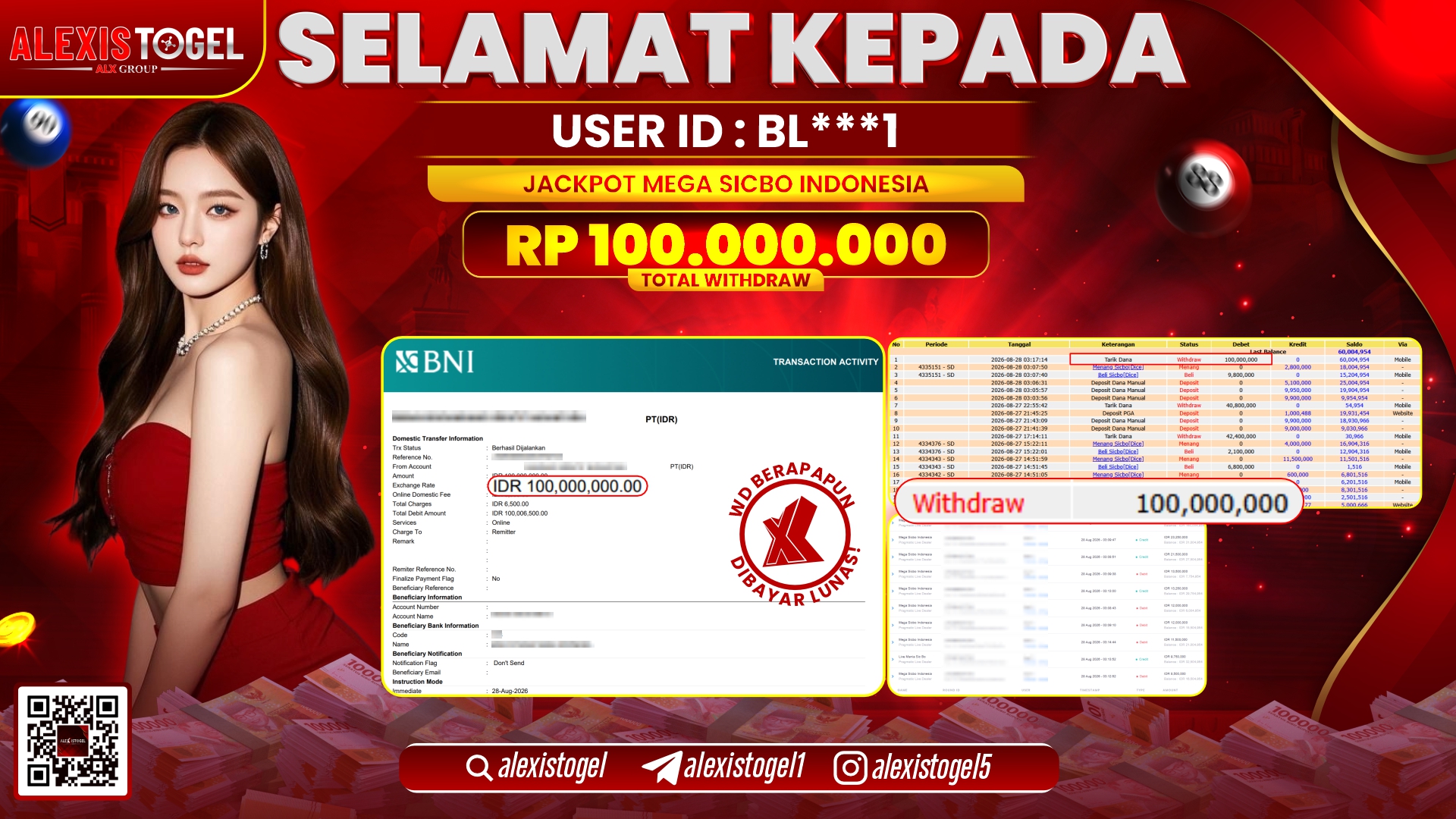 ALEXISTOGEL JACKPOT DI MEGA SICBO INDONESIA RP.100.000.000,- LUNAS