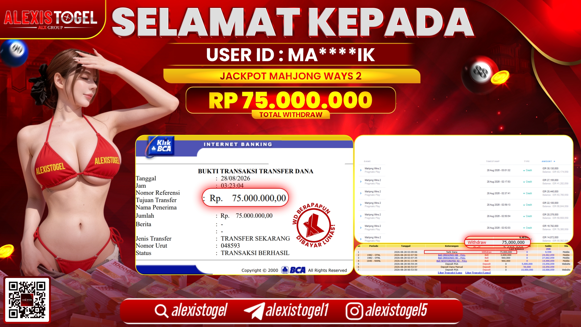 ALEXISTOGEL JACKPOT DI MAHJONG WAYS 2 RP.75.000.000,- LUNAS