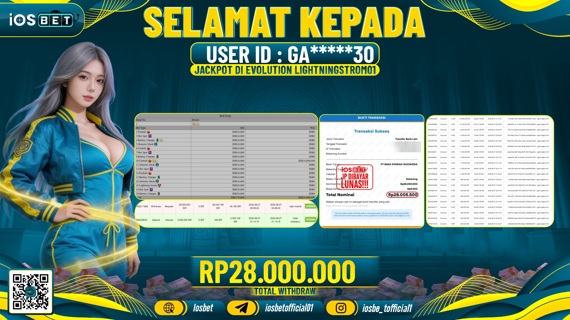 Bukti Pembayaran LUNAS LIVE GAME GACOR Rp.28.000.000.-