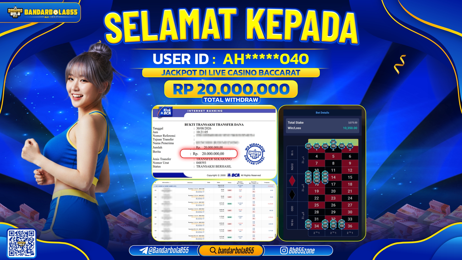 JACKPOT BANDARBOLA855 DI LIVE CASINO BACCARAT Rp20.000.000, - LUNAS🎖