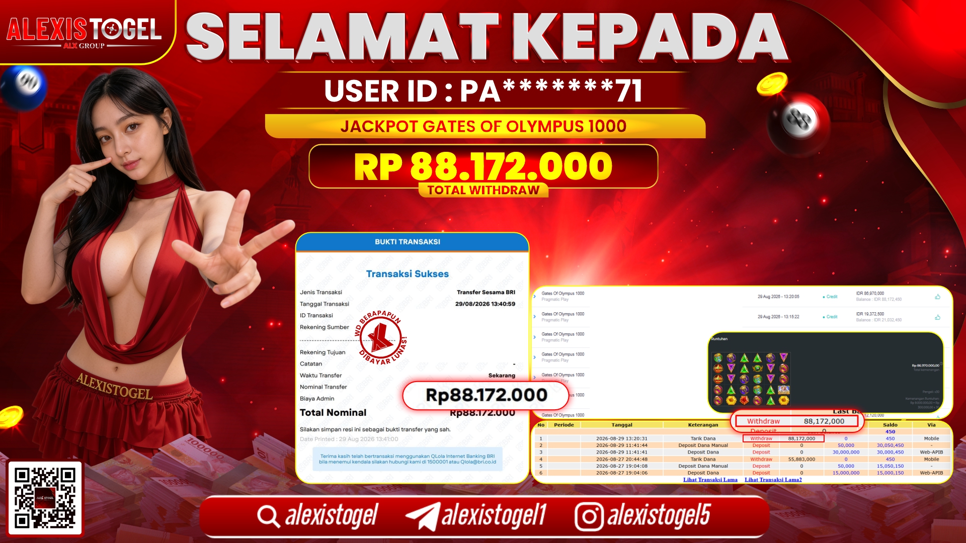 ALEXISTOGEL JACKPOT DI GATES OF OLYMPUS 1000 RP.88.172.000,- LUNAS