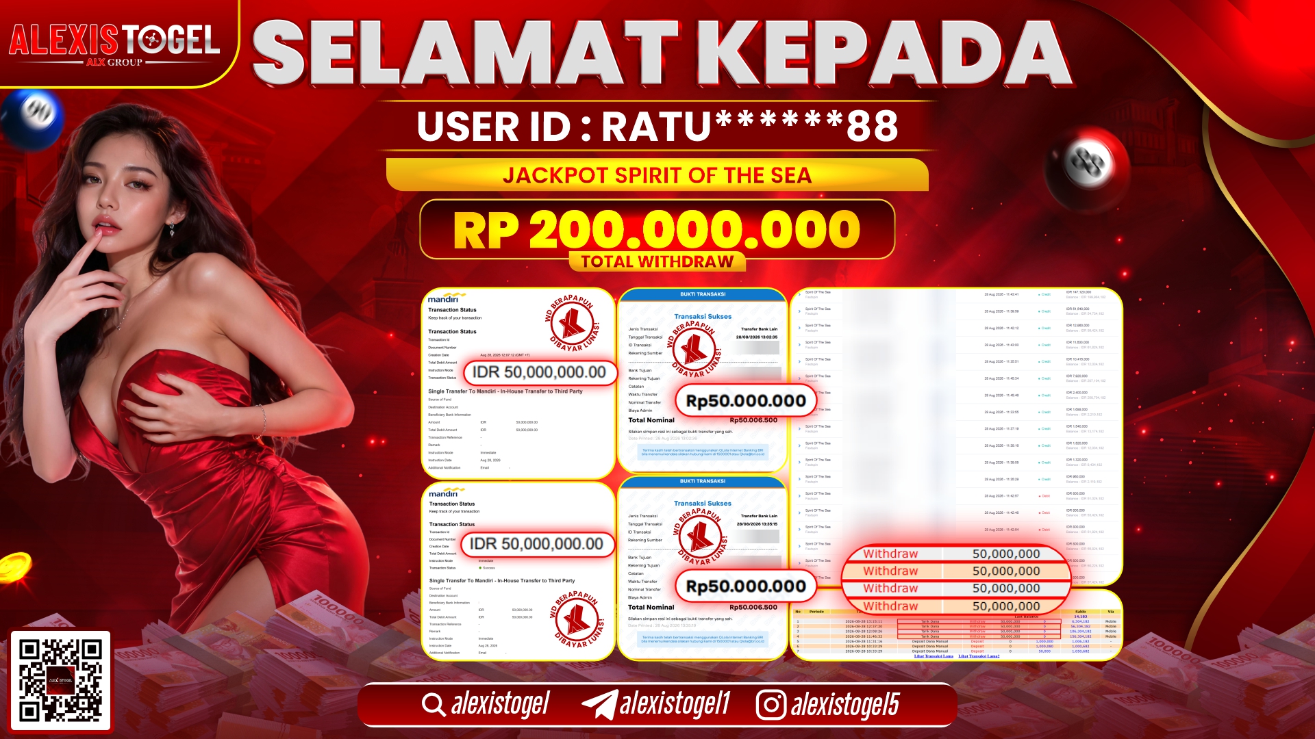 ALEXISTOGEL JACKPOT DI SPIRIT OF THE SEA RP.200.000.000,- LUNAS