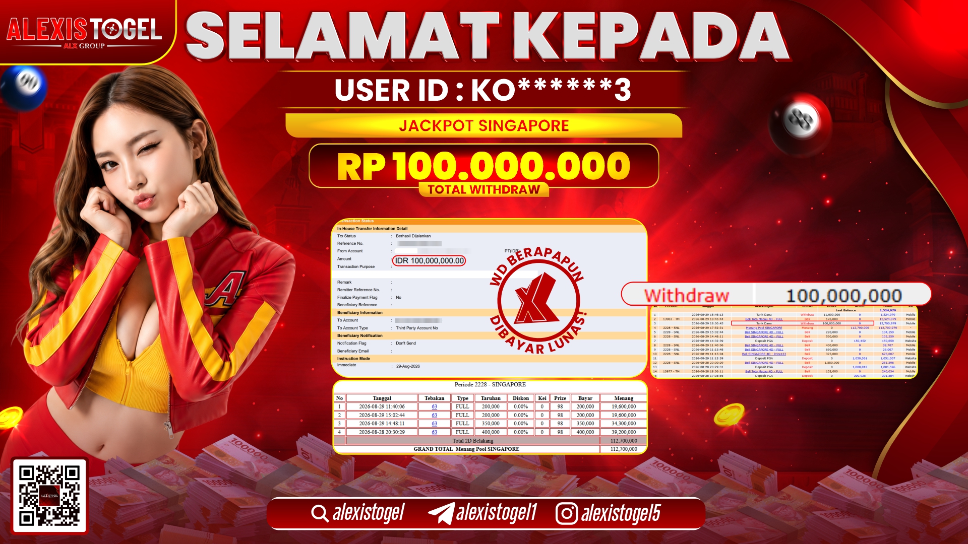 ALEXISTOGEL JACKPOT DI PASARAN SINGAPORE RP.100.000.000,- LUNAS