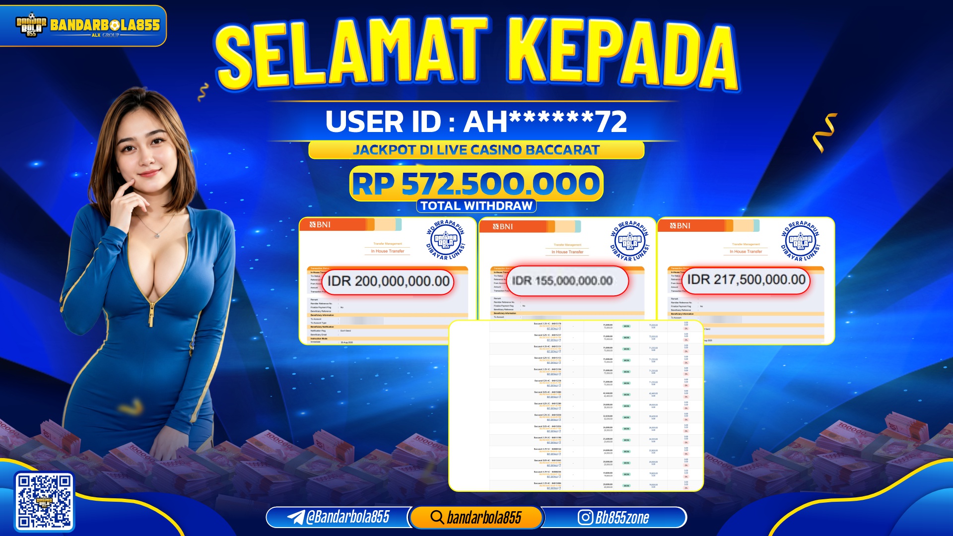 JACKPOT BANDARBOLA855 DI LIVE CASINO BACCARAT Rp572.500.000, - LUNAS🎖