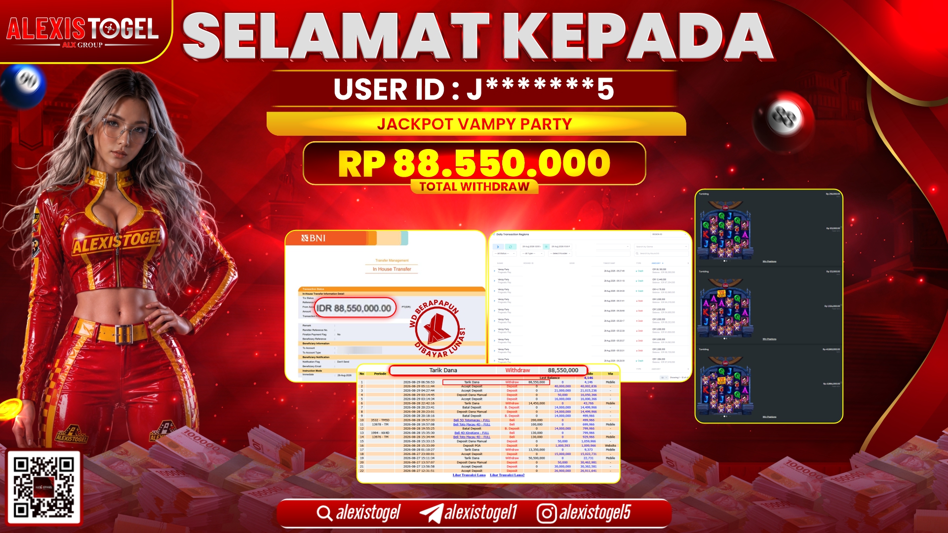 ALEXISTOGEL JACKPOT DI VAMPY PARTY RP.88.550.000,- LUNAS