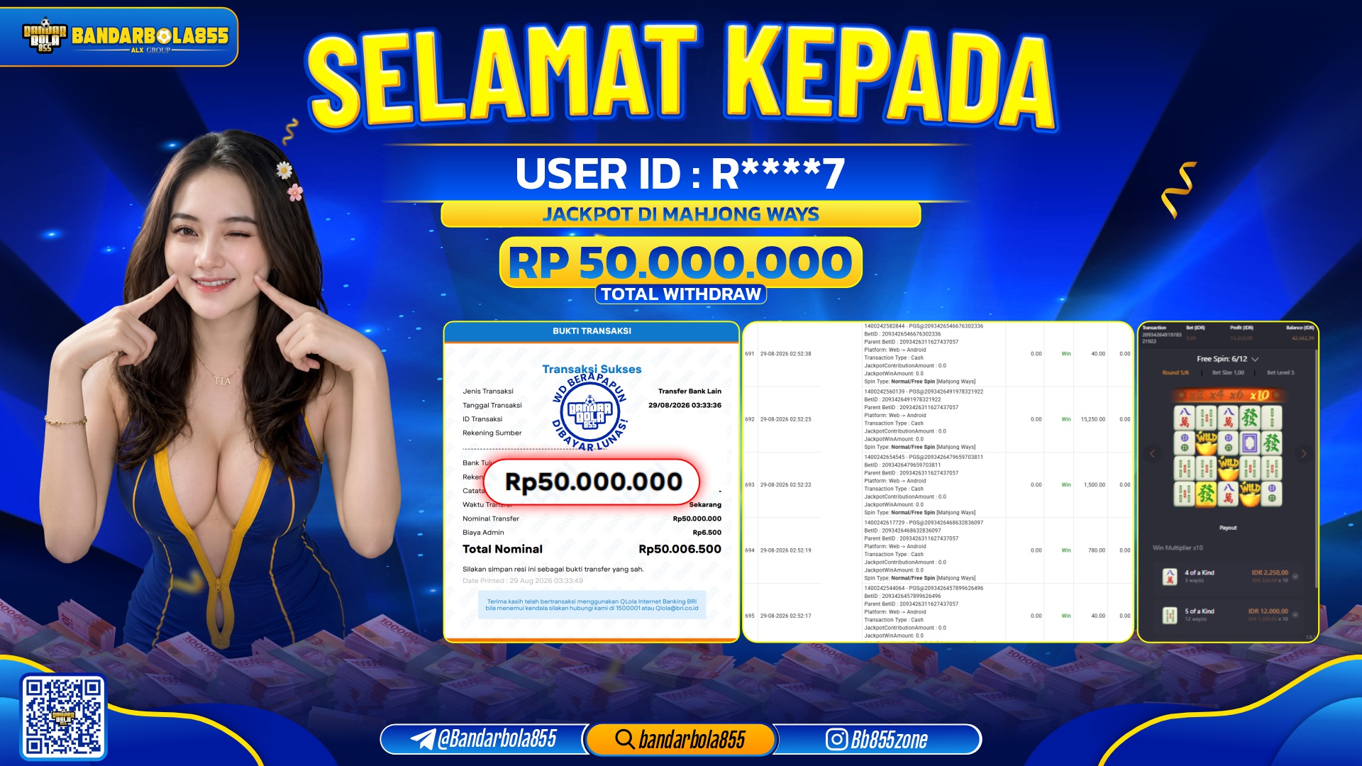 JACKPOT BANDARBOLA855 DI MAHJONG WAYS Rp50.000.000, - LUNAS🎖