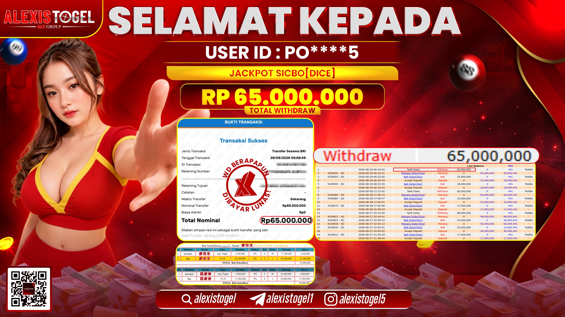 ALEXISTOGEL JACKPOT DI SICBO DICE RP.65.000.000,- LUNAS